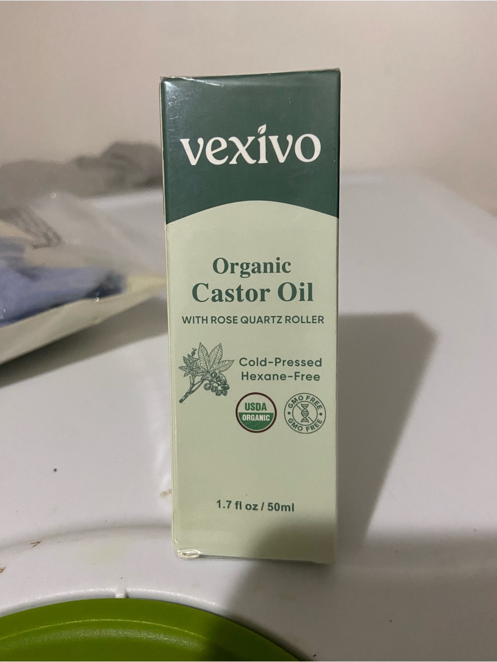 VEXIVO Organic Castor Oil Growth Oil Cold-Pressed Rose Quartz Roller 1.7 fl oz